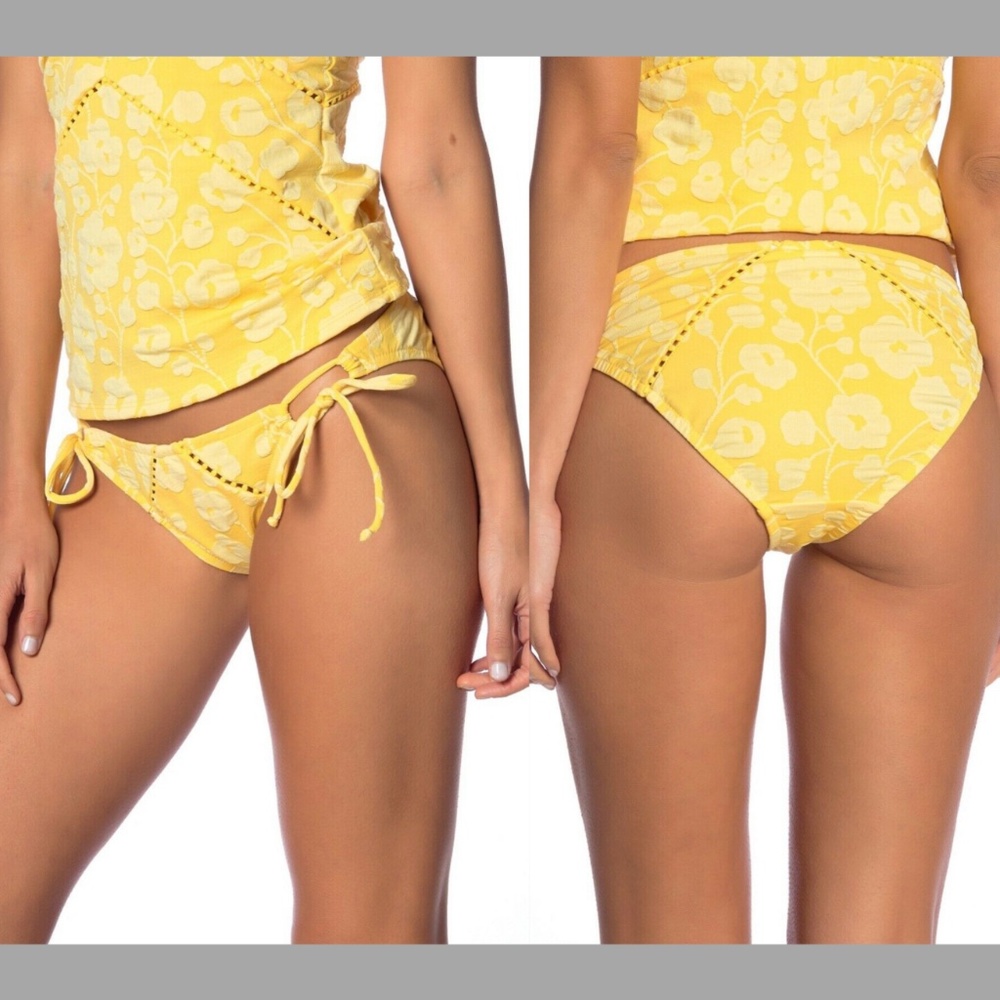 NEW Robin Piccone‎ Sadie Floral Side Tie Bikini Bottom Marigold [ Medium ] #4590